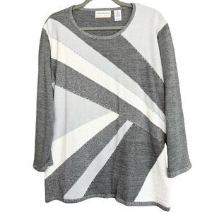 Alfred Dunner NWT Gray White Silver Long Sleeve Sweater Womens Plus Size 2X